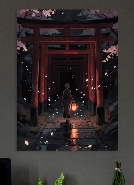 Person Walking Through Portal — metal poster wall art by Lineer